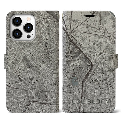 【鶯谷（東京都）】地図柄iPhoneケース（手帳タイプ）モノトーン・iPhone 13 Pro 用