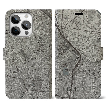 【鶯谷（東京都）】地図柄iPhoneケース（手帳タイプ）モノトーン・iPhone 14 Pro 用