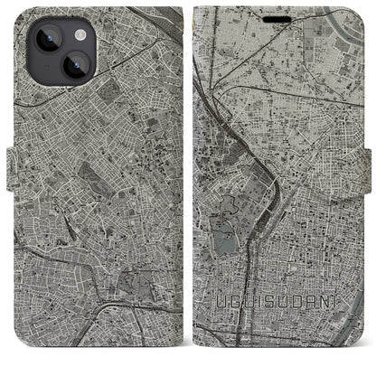 【鶯谷（東京都）】地図柄iPhoneケース（手帳タイプ）モノトーン・iPhone 14 Plus 用