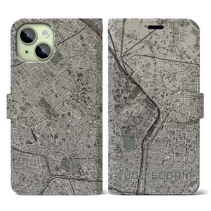 【鶯谷（東京都）】地図柄iPhoneケース（手帳タイプ）モノトーン・iPhone 15 用