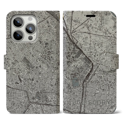 【鶯谷（東京都）】地図柄iPhoneケース（手帳タイプ）モノトーン・iPhone 15 Pro 用