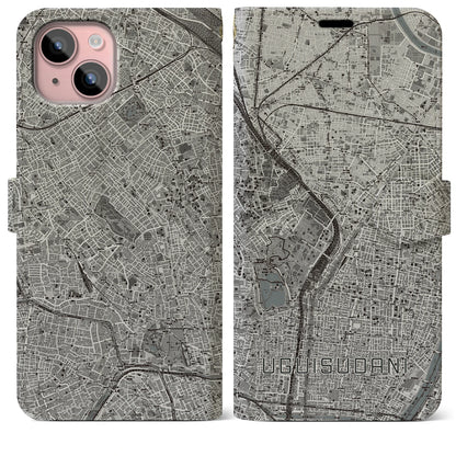 【鶯谷（東京都）】地図柄iPhoneケース（手帳タイプ）モノトーン・iPhone 15 Plus 用