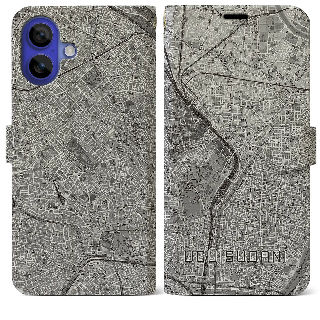 【鶯谷(東京都)】地図柄iPhoneケース(手帳タイプ)モノトーン・iPhone 16 Pro Max 用