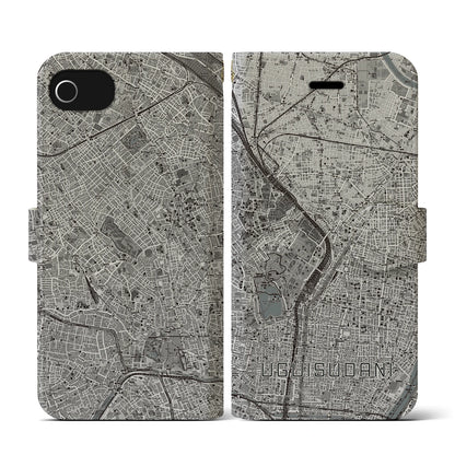 【鶯谷（東京都）】地図柄iPhoneケース（手帳タイプ）モノトーン・iPhone SE（第3 / 第2世代） / 8 / 7 / 6s / 6 用