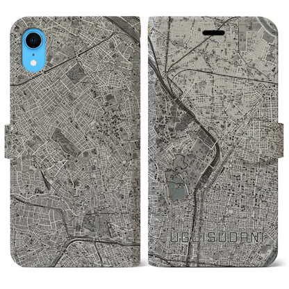 【鶯谷（東京都）】地図柄iPhoneケース（手帳タイプ）モノトーン・iPhone XR 用