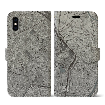 【鶯谷（東京都）】地図柄iPhoneケース（手帳タイプ）モノトーン・iPhone XS / X 用