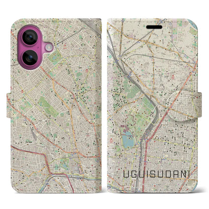 【鶯谷（東京都）】地図柄iPhoneケース（手帳タイプ）ナチュラル・iPhone 16 Pro 用