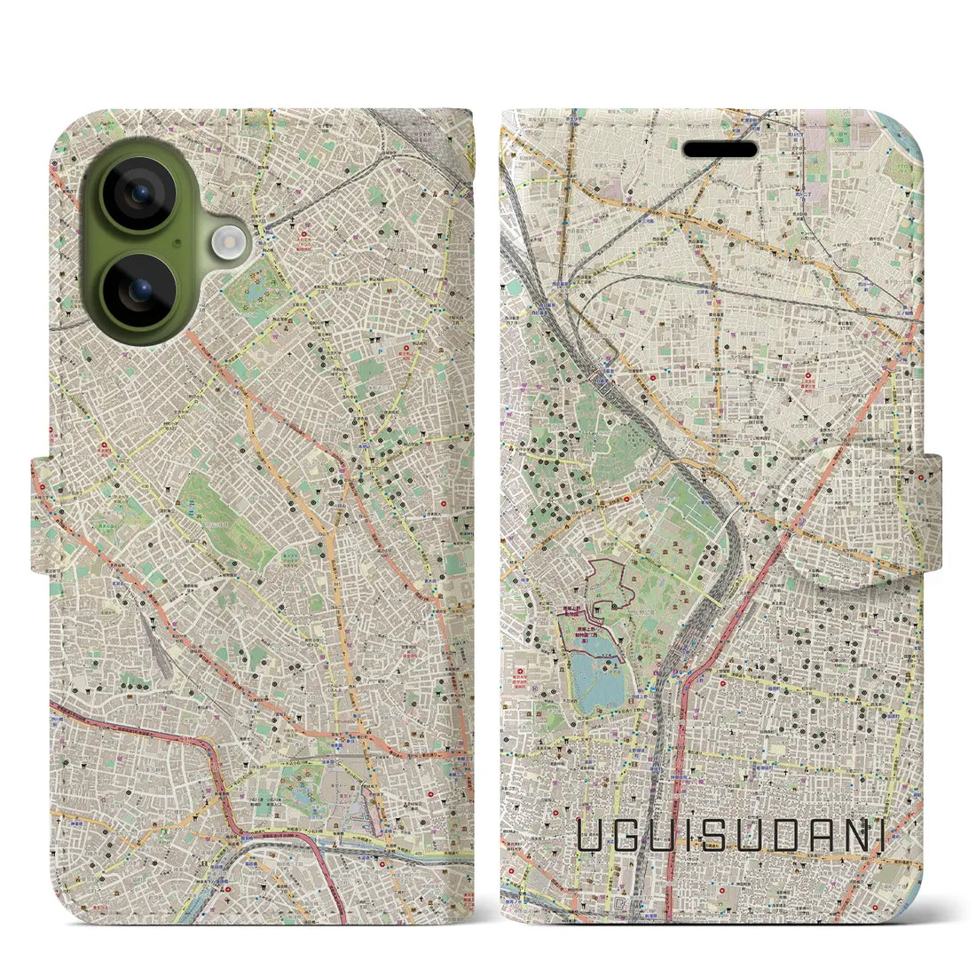 【鶯谷(東京都)】地図柄iPhoneケース(手帳タイプ)モノトーン・iPhone 17 Pro Max 用