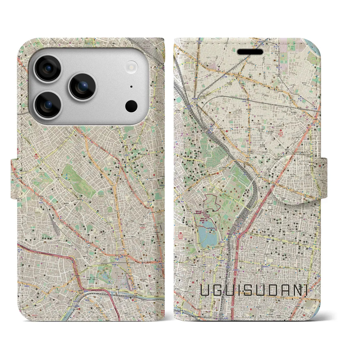 【鶯谷（東京都）】地図柄iPhoneケース（手帳タイプ）ナチュラル・iPhone 17 Pro Max 用