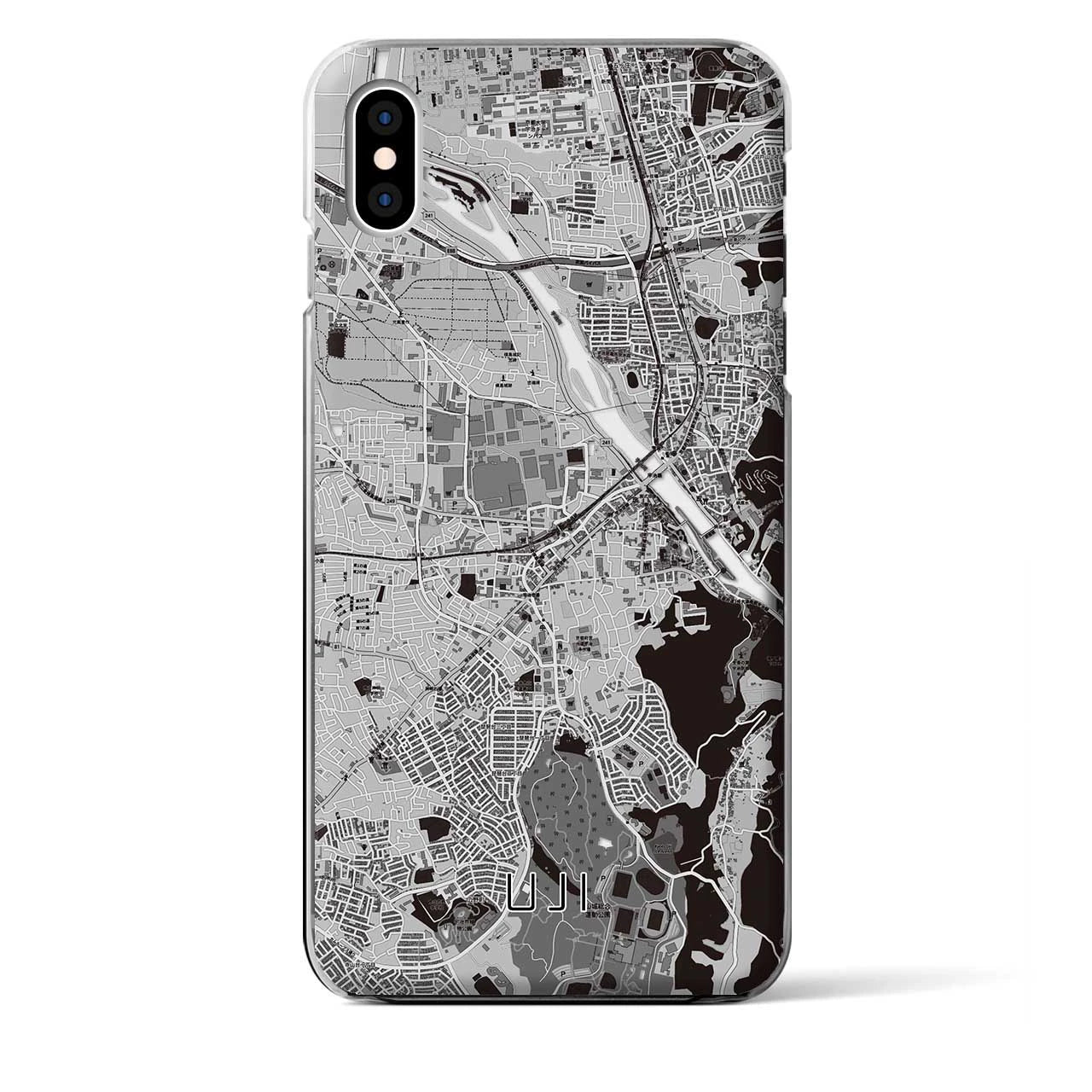 【宇治（京都府）】地図柄iPhoneケース（クリアタイプ）モノトーン・iPhone XS Max 用