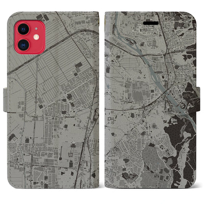 【宇治（京都府）】地図柄iPhoneケース（手帳タイプ）モノトーン・iPhone 11 用