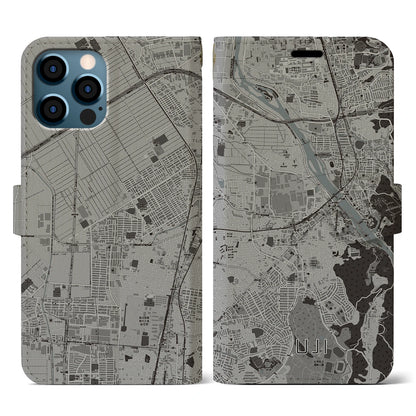 【宇治（京都府）】地図柄iPhoneケース（手帳タイプ）モノトーン・iPhone 12 / 12 Pro 用