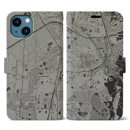 【宇治（京都府）】地図柄iPhoneケース（手帳タイプ）モノトーン・iPhone 13 用