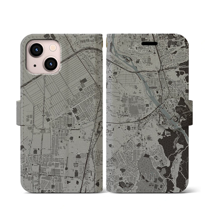 【宇治（京都府）】地図柄iPhoneケース（手帳タイプ）モノトーン・iPhone 13 mini 用