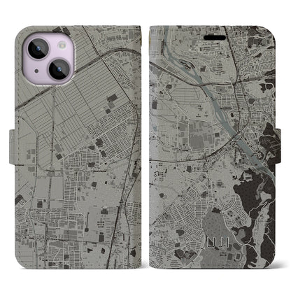 【宇治（京都府）】地図柄iPhoneケース（手帳タイプ）モノトーン・iPhone 14 用