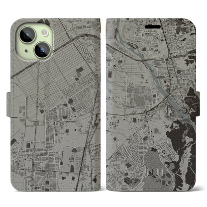【宇治（京都府）】地図柄iPhoneケース（手帳タイプ）モノトーン・iPhone 15 用