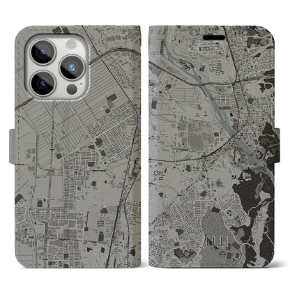 【宇治（京都府）】地図柄iPhoneケース（手帳タイプ）モノトーン・iPhone 15 Pro 用