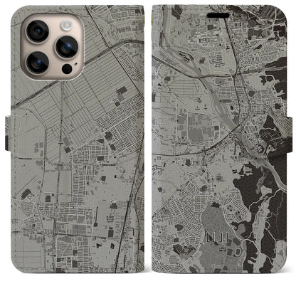【宇治（京都府）】地図柄iPhoneケース（手帳タイプ）モノトーン・iPhone 16 Plus 用