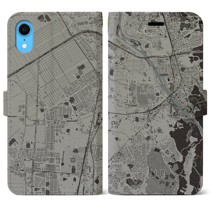 【宇治（京都府）】地図柄iPhoneケース（手帳タイプ）モノトーン・iPhone XR 用