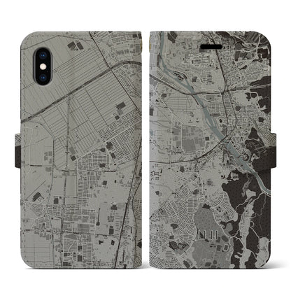 【宇治（京都府）】地図柄iPhoneケース（手帳タイプ）モノトーン・iPhone XS / X 用