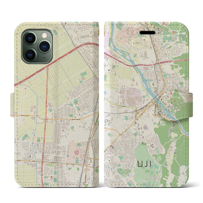 【宇治（京都府）】地図柄iPhoneケース（手帳タイプ）ナチュラル・iPhone 11 Pro 用
