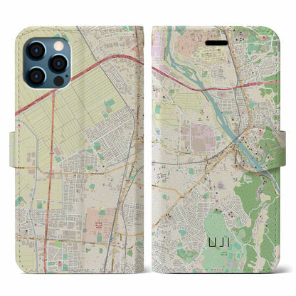 【宇治（京都府）】地図柄iPhoneケース（手帳タイプ）ナチュラル・iPhone 12 / 12 Pro 用