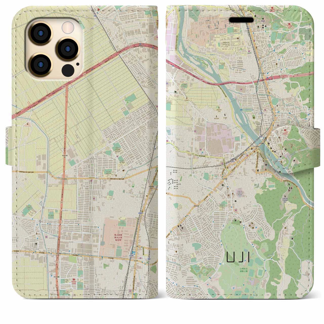 【宇治】地図柄iPhoneケース（手帳両面タイプ・ナチュラル）iPhone 12 Pro Max 用