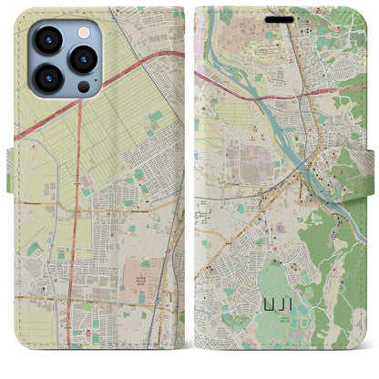 【宇治（京都府）】地図柄iPhoneケース（手帳タイプ）ナチュラル・iPhone 13 Pro Max 用
