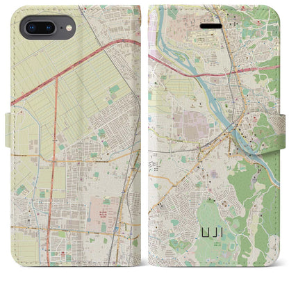【宇治（京都府）】地図柄iPhoneケース（手帳タイプ）ナチュラル・iPhone 8Plus /7Plus / 6sPlus / 6Plus 用