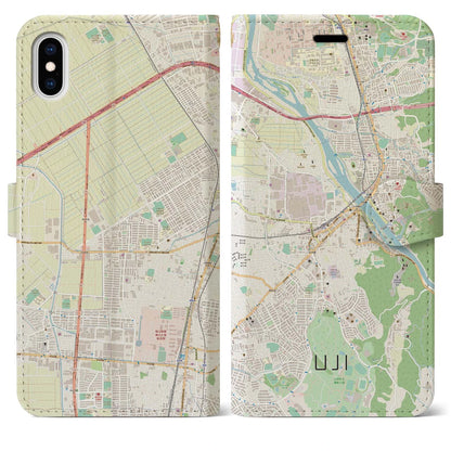 【宇治（京都府）】地図柄iPhoneケース（手帳タイプ）ナチュラル・iPhone XS Max 用