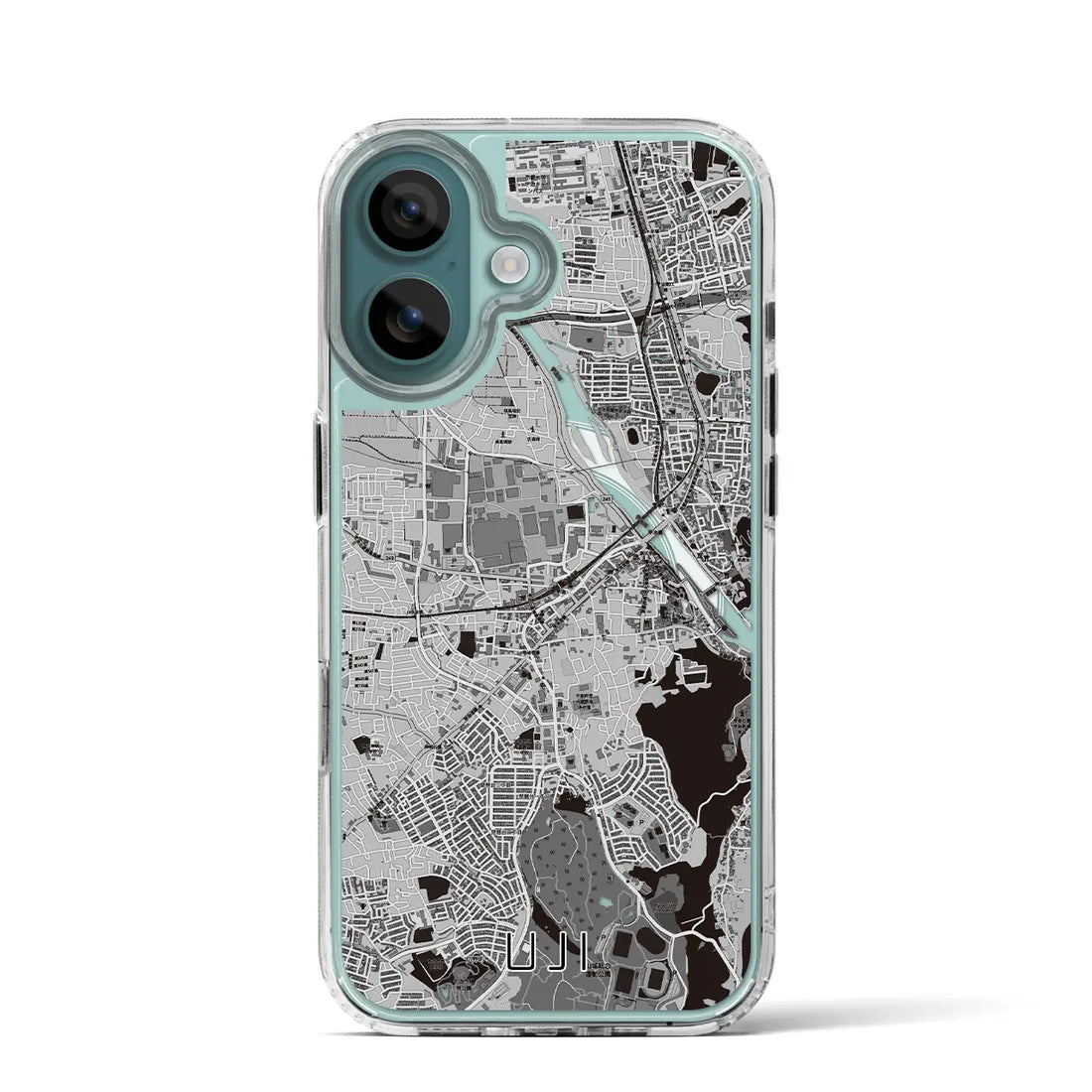 【宇治(京都府)】地図柄iPhoneケース(MagSafeタイプ)モノトーン・iPhone 16 Pro 用