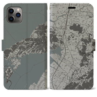 【宇城】地図柄iPhoneケース（手帳両面タイプ・モノトーン）iPhone 11 Pro Max 用