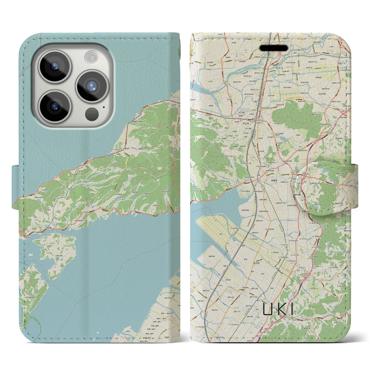 【宇城（熊本県）】地図柄iPhoneケース（手帳タイプ）