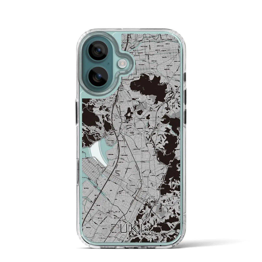 【宇城（熊本県）】地図柄iPhoneケース（MagSafeタイプ）モノトーン・iPhone 16 Pro 用