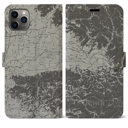 【うきは（福岡県）】地図柄iPhoneケース（手帳タイプ）モノトーン・iPhone 11 Pro Max 用