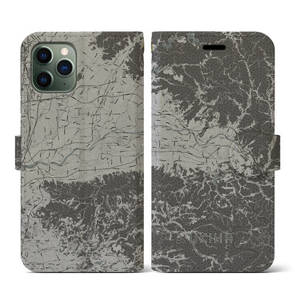 【うきは（福岡県）】地図柄iPhoneケース（手帳タイプ）モノトーン・iPhone 11 Pro 用