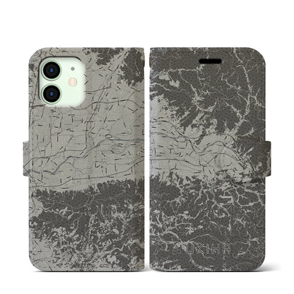 【うきは（福岡県）】地図柄iPhoneケース（手帳タイプ）モノトーン・iPhone 12 mini 用