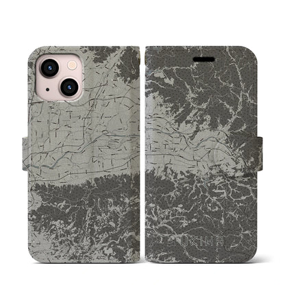 【うきは（福岡県）】地図柄iPhoneケース（手帳タイプ）モノトーン・iPhone 13 mini 用