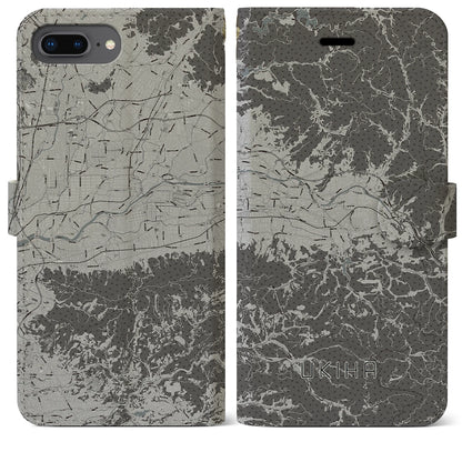 【うきは（福岡県）】地図柄iPhoneケース（手帳タイプ）モノトーン・iPhone 8Plus /7Plus / 6sPlus / 6Plus 用