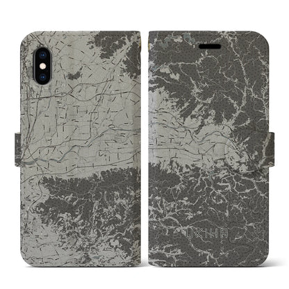 【うきは（福岡県）】地図柄iPhoneケース（手帳タイプ）モノトーン・iPhone XS / X 用