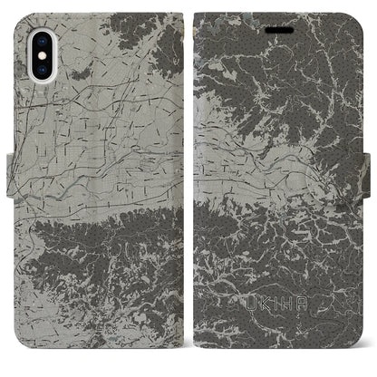 【うきは（福岡県）】地図柄iPhoneケース（手帳タイプ）モノトーン・iPhone XS Max 用