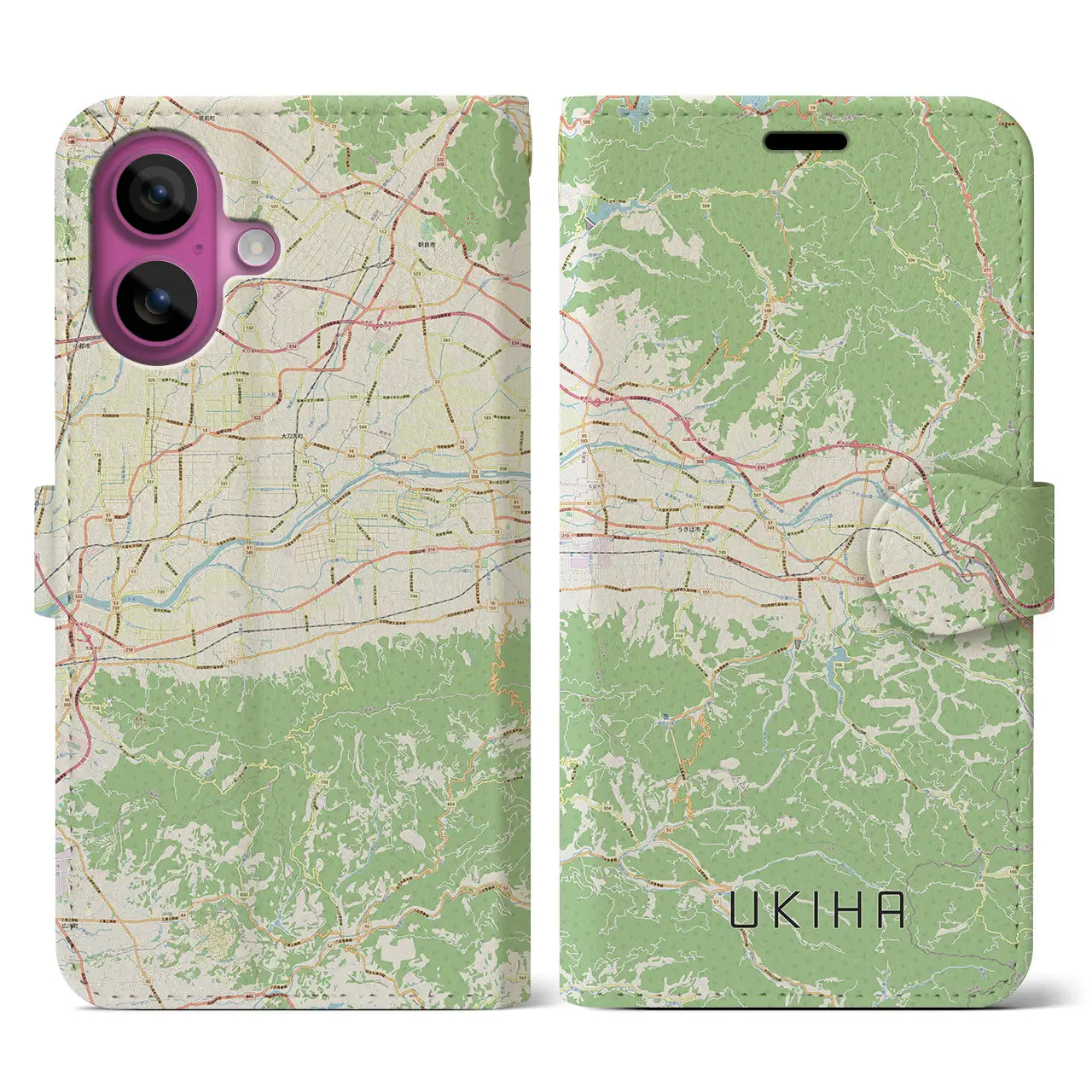 【うきは（福岡県）】地図柄iPhoneケース（手帳タイプ）ナチュラル・iPhone 16 Pro 用