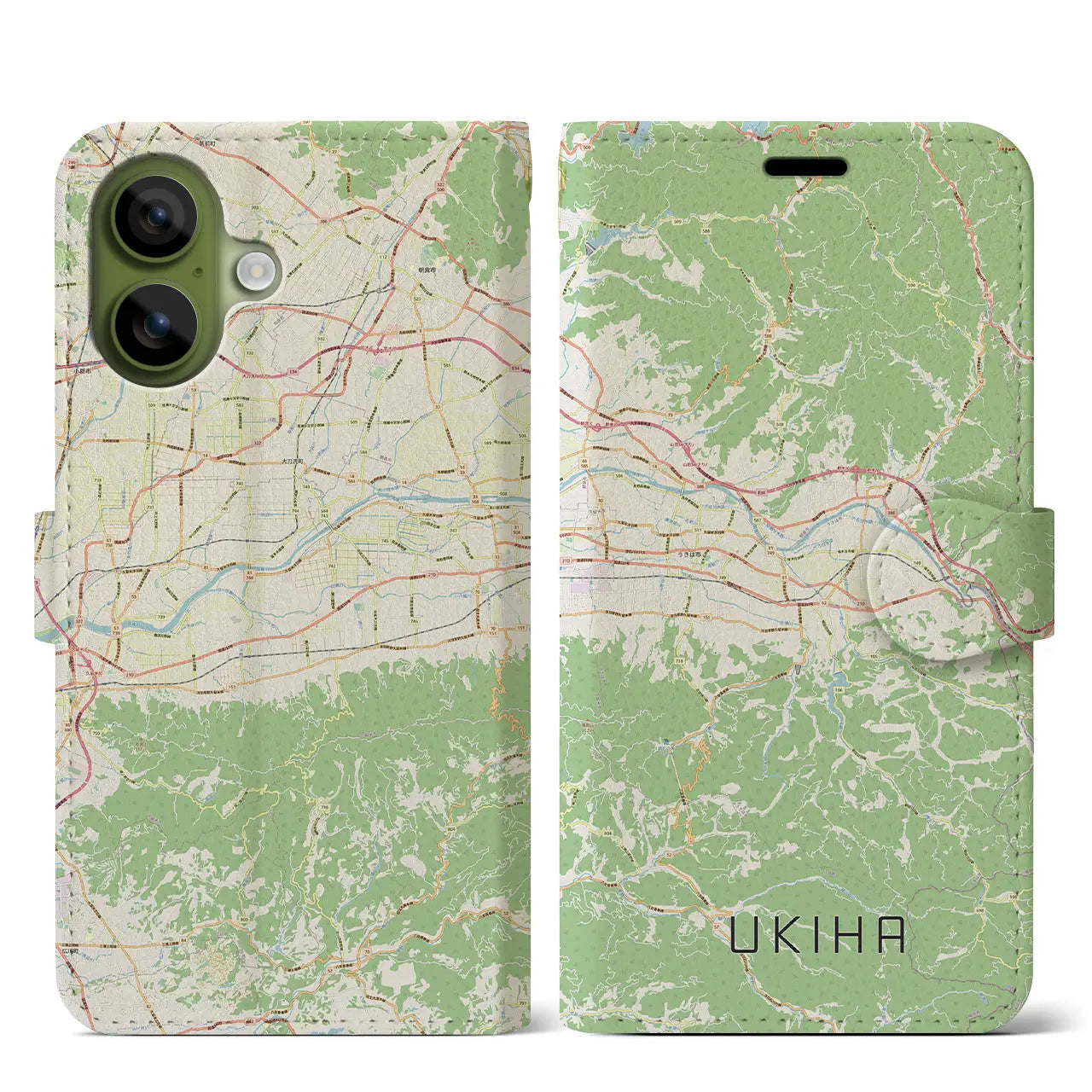 【うきは（福岡県）】地図柄iPhoneケース（手帳タイプ）