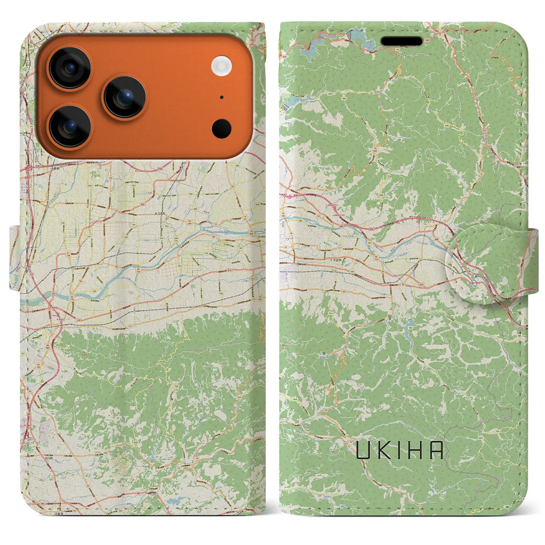 【うきは（福岡県）】地図柄iPhoneケース（手帳タイプ）ナチュラル・iPhone 17 Pro Max 用