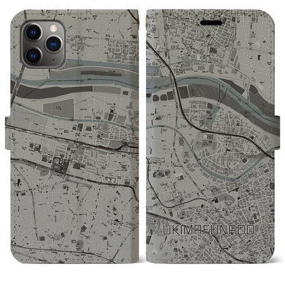 【浮間舟渡（東京都）】地図柄iPhoneケース（手帳タイプ）モノトーン・iPhone 11 Pro Max 用