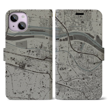 【浮間舟渡（東京都）】地図柄iPhoneケース（手帳タイプ）モノトーン・iPhone 14 用