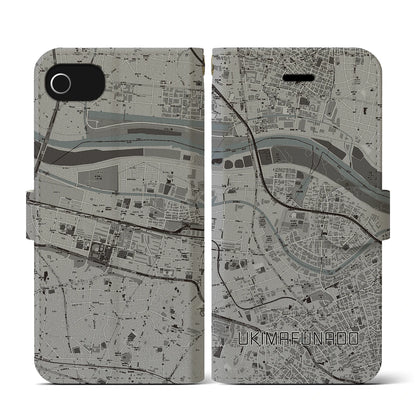 【浮間舟渡（東京都）】地図柄iPhoneケース（手帳タイプ）モノトーン・iPhone SE（第3 / 第2世代） / 8 / 7 / 6s / 6 用