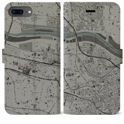 【浮間舟渡（東京都）】地図柄iPhoneケース（手帳タイプ）モノトーン・iPhone 8Plus /7Plus / 6sPlus / 6Plus 用