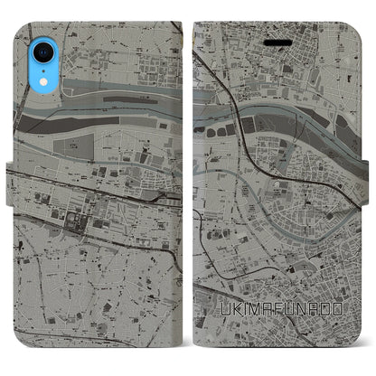 【浮間舟渡（東京都）】地図柄iPhoneケース（手帳タイプ）モノトーン・iPhone XR 用