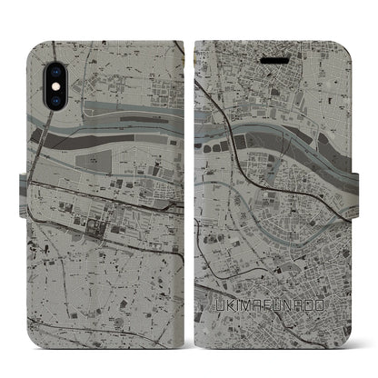 【浮間舟渡（東京都）】地図柄iPhoneケース（手帳タイプ）モノトーン・iPhone XS / X 用